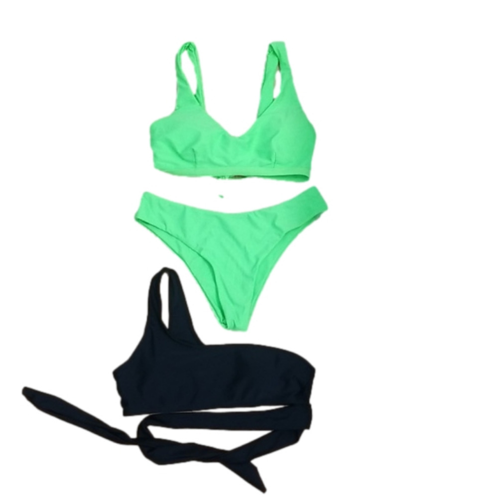 Shein Bikini Tops Bottom 3 piece Bundle Neon Green Black